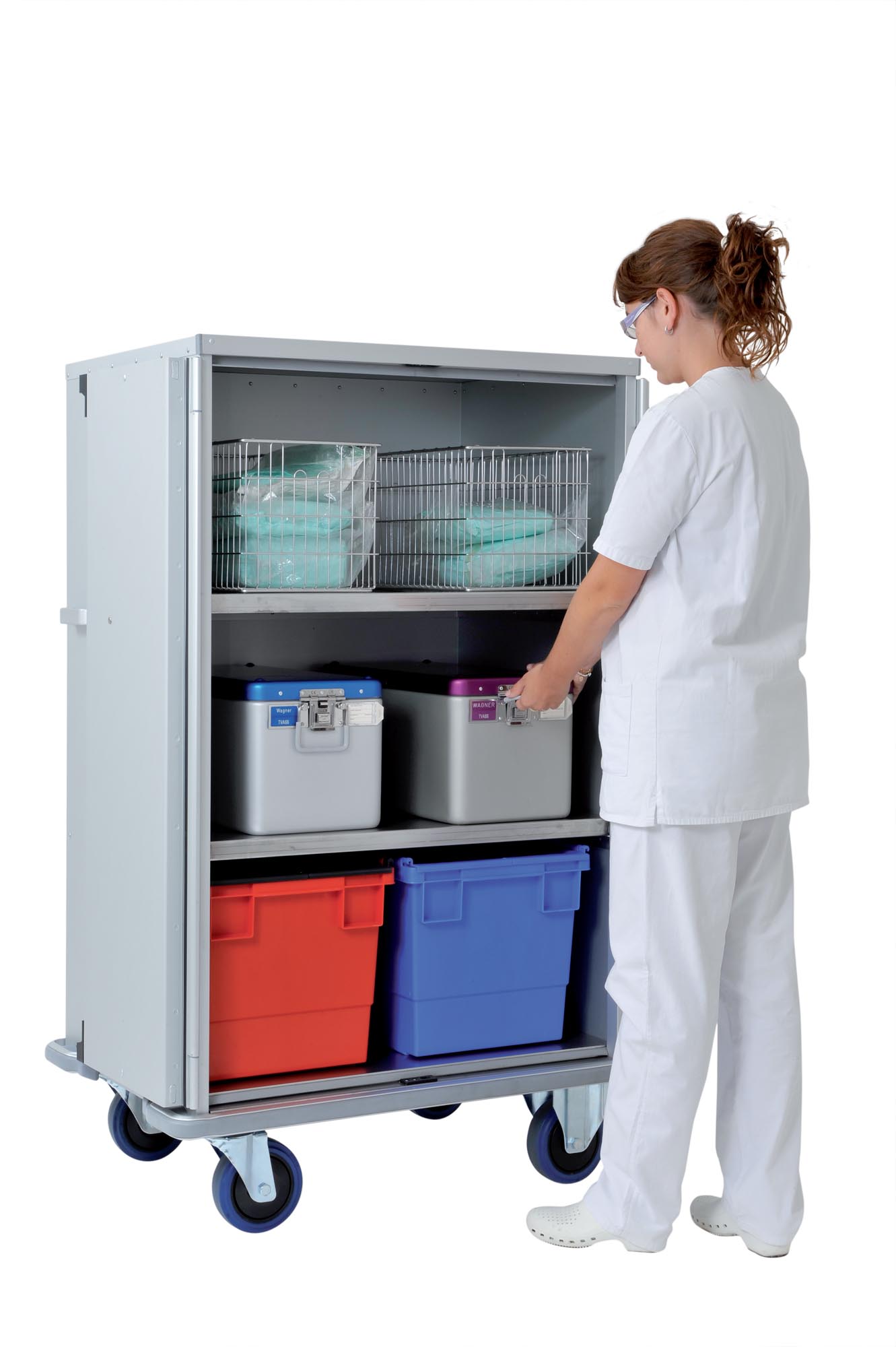 Carucior pentru recipiente sterile si transport lenjerie 1622 CR, 6 unitati sterile - ALVI