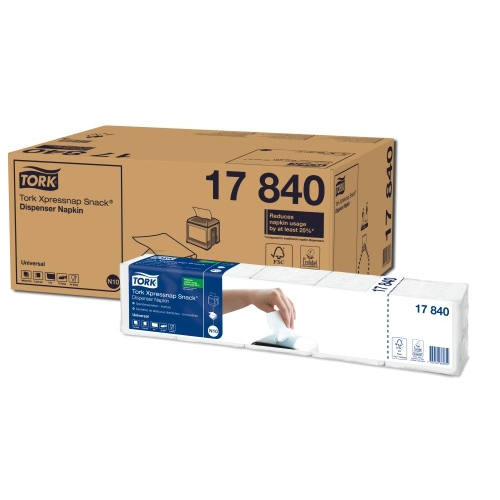 Servetele 21.3 x 21.6 cm 1 strat, Xpressnap Snack albe - Tork