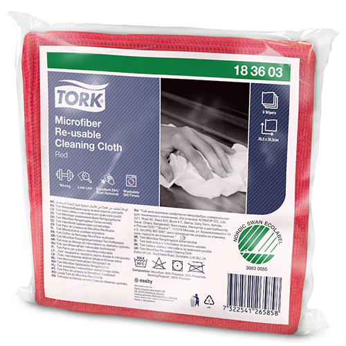 Laveta din microfibra Microfibre Reusable, rosu - Tork