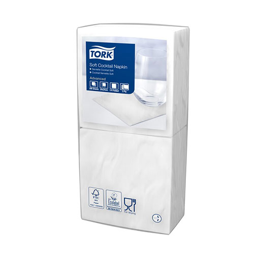 Servetele de masa cocktail 24 x 24 cm , alb - Tork