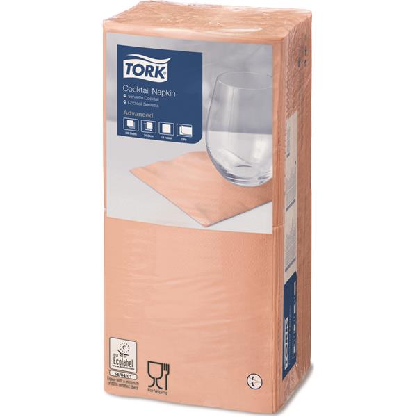 Servetele de masa cocktail 24 x 24 cm , alb - Tork portocaliu deschis 
