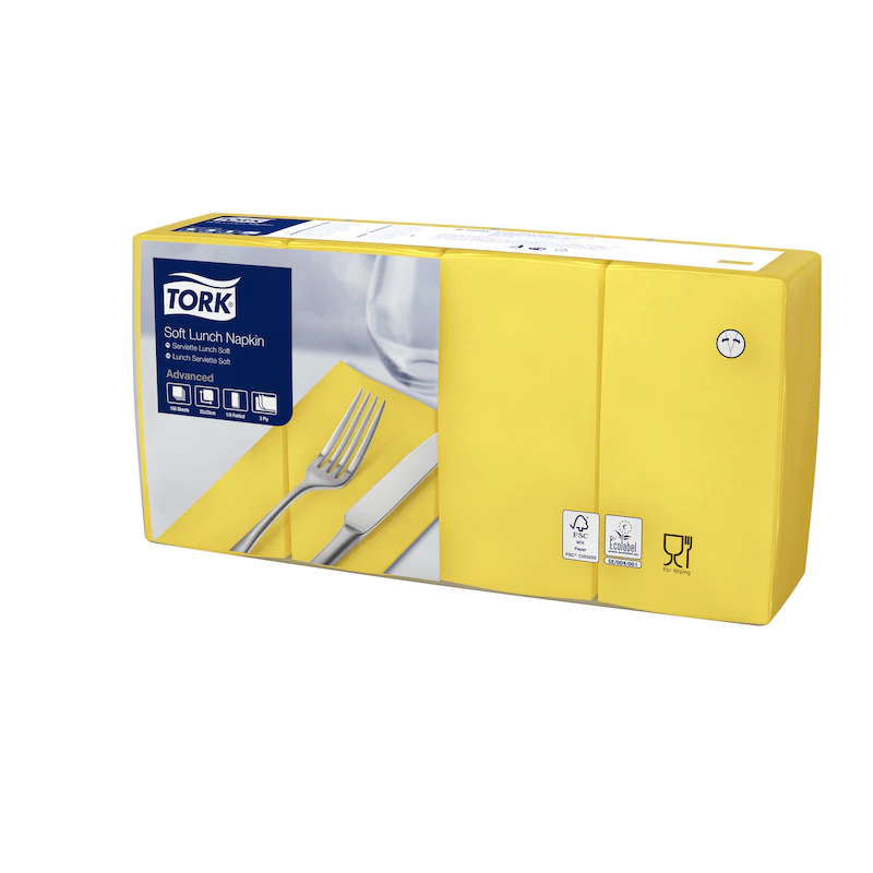 Servetele de masa in 3 straturi 33 x 33 cm, alb - Tork Lunch galben lamaie 