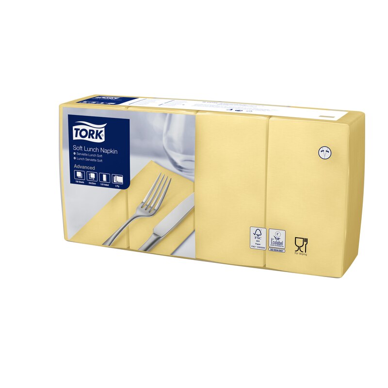 Servetele de masa in 3 straturi 33 x 33 cm, alb - Tork Lunch galben sampanie 