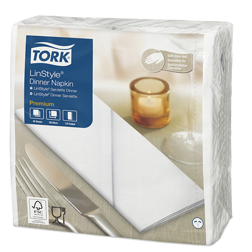 Servetele de masa Premium 39x39 1/8, LinStyle alb - Tork