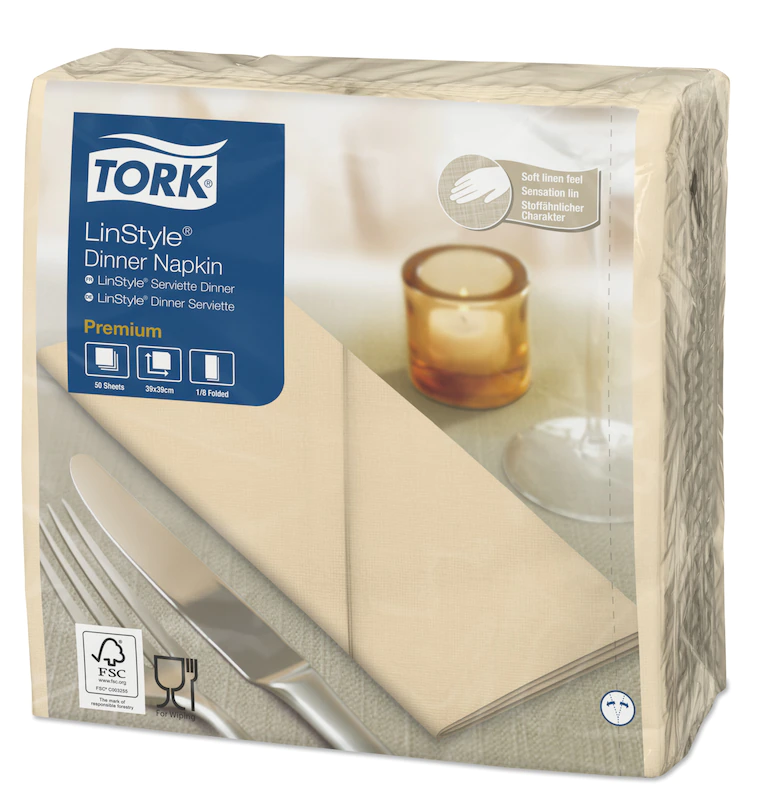 Servetele de masa Premium 39x39 1/8, LinStyle alb - Tork ivory 