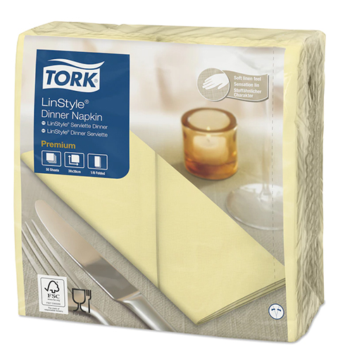 Servetele de masa Premium 39x39 1/8, LinStyle alb - Tork galben sampanie 