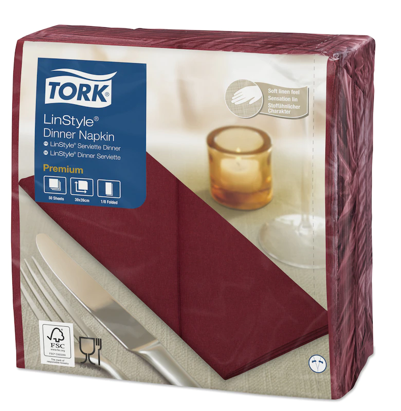 Servetele de masa Premium 39x39 1/8, LinStyle alb - Tork bordo 