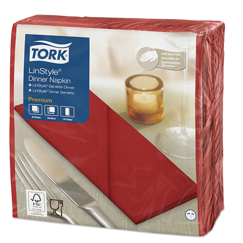 Servetele de masa Premium 39x39 1/8, LinStyle alb - Tork rosu 