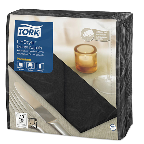 Servetele de masa Premium 39x39 1/8, LinStyle alb - Tork negru 