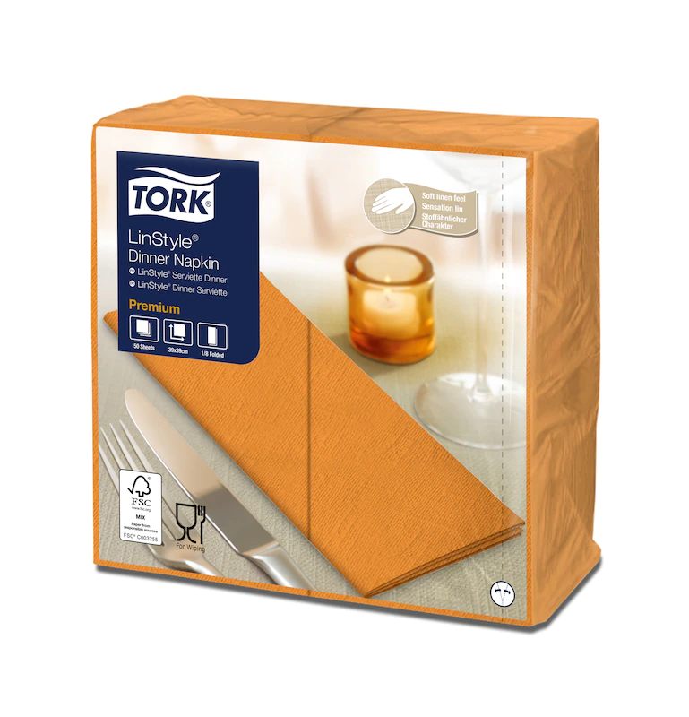 Servetele de masa Premium 39x39 1/8, LinStyle alb - Tork portocaliu 