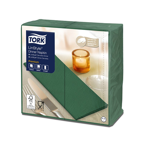 Servetele de masa Premium 39x39 1/8, LinStyle alb - Tork verde 