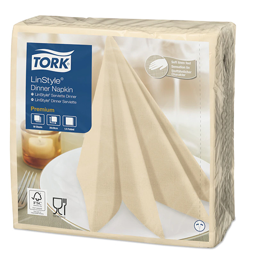 Servetele de masa Premium 39x39 impaturite LinStyle1/4, negru - Tork ivory 