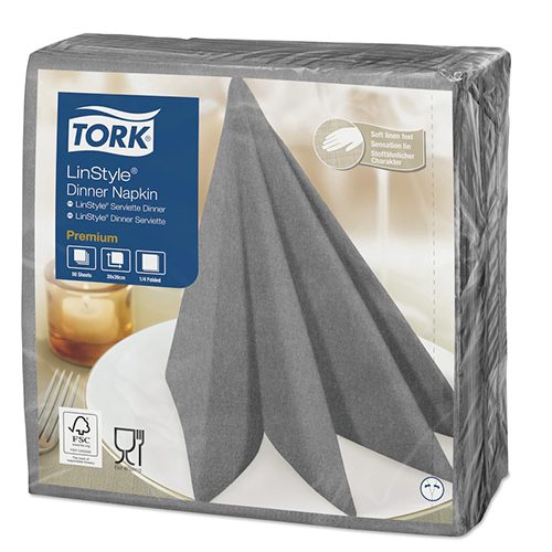 Servetele de masa Premium 39x39 impaturite LinStyle1/4, negru - Tork gri 