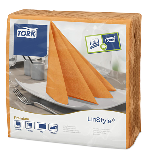 Servetele de masa Premium 39x39 impaturite LinStyle1/4, negru - Tork portocaliu 