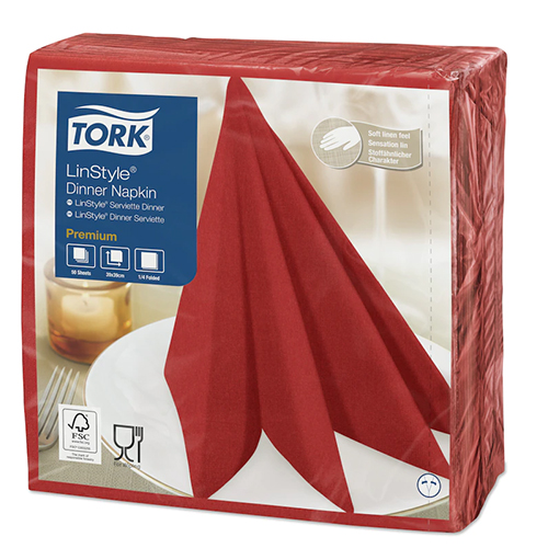 Servetele de masa Premium 39x39 impaturite LinStyle1/4, negru - Tork rosu 