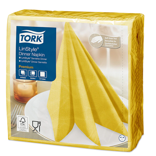 Servetele de masa Premium 39x39 impaturite LinStyle1/4, negru - Tork galben 
