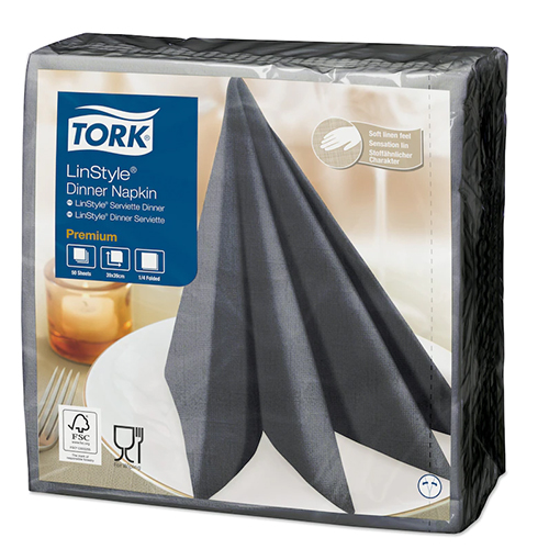 Servetele de masa Premium 39x39 impaturite LinStyle1/4, negru - Tork antracit 