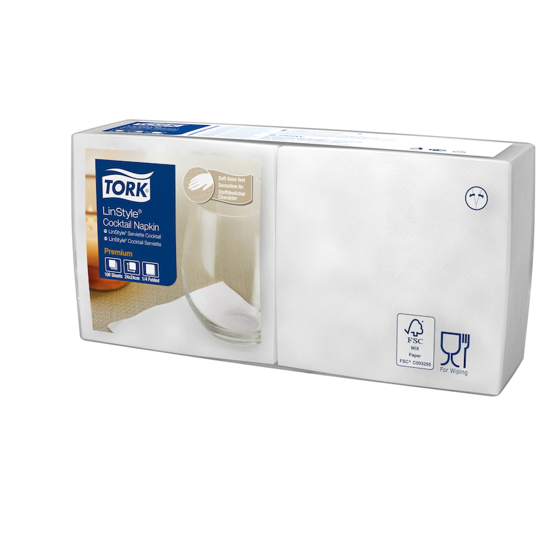 Servetele de masa Premium 24 x 24 cm 1/4, alb - Tork LinStyle