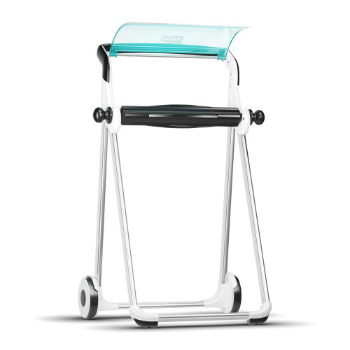 Dispenser mobil role-lavete industriale, albastru - Tork alb-albastru