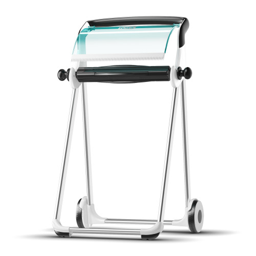 Dispenser mobil role-lavete industriale, albastru - Tork alb-albastru