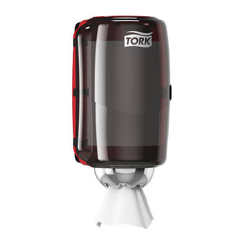 Dispenser prosoape de maini cu derulare centrala, rosu-negru - Tork 