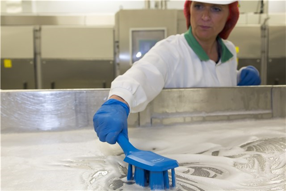 Perie UST cu maner scurt si peri duri 260 mm. albastra - Vikan