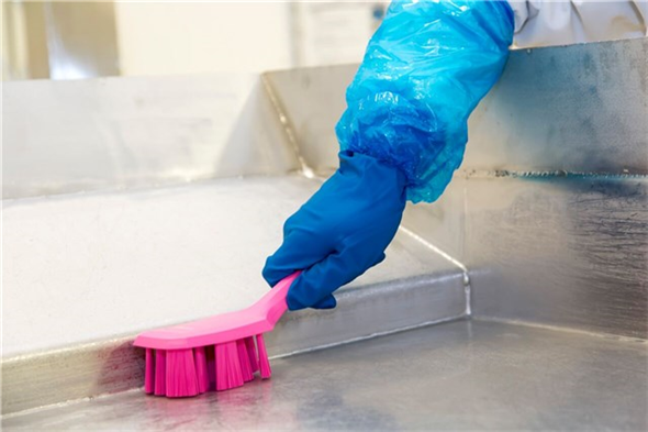 Perie UST cu maner scurt si peri duri 260 mm. albastra - Vikan