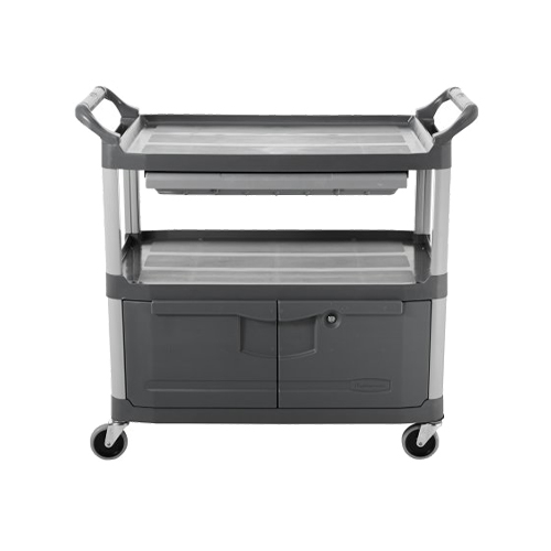 Carucior X-Tra pentru servire cu sertar si dulap 135 kg, gri - Rubbermaid 