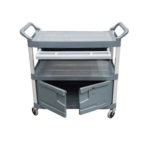 Carucior X-Tra pentru servire cu sertar si dulap 135 kg, gri - Rubbermaid 
