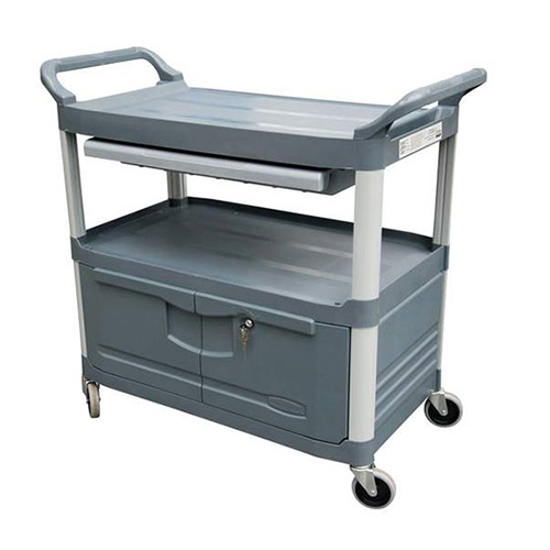 Carucior X-Tra pentru servire cu sertar si dulap 135 kg, gri - Rubbermaid