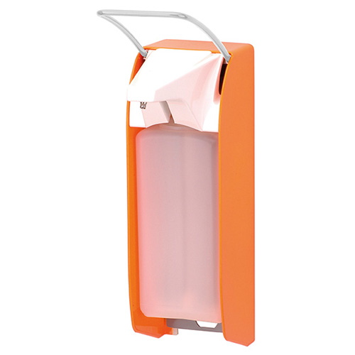 Dispenser sapun lichid / dezinfectant Ingo-Man P/24 Hi-Vis cu levier, 1000 ml, aluminiu - OpHardt portocaliu 