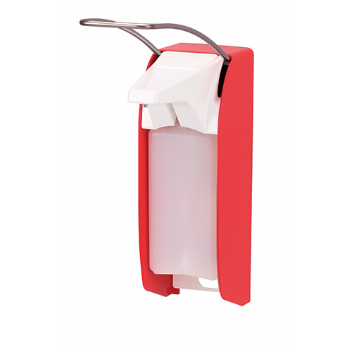 Dispenser sapun lichid / dezinfectant Ingo-Man Hi-Vis cu levier, 500 ml, aluminiu - OpHardt rosu 