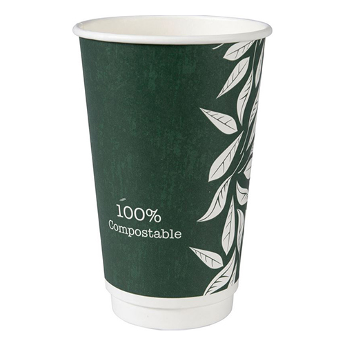 Pahare biodegradabile din carton pentru cafea Abena Gastro Green Leaves 13.5cm, Ø9cm, 50 cl 16 Oz - Abena