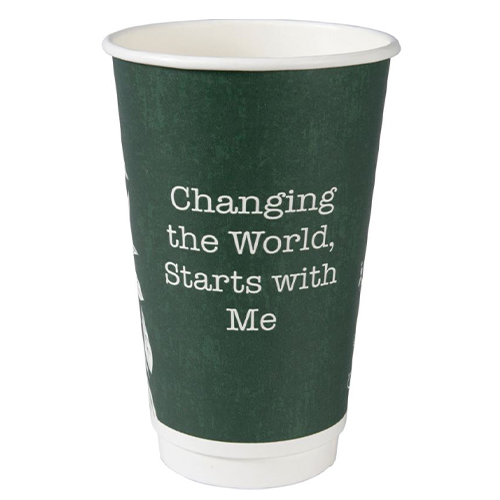 Pahare biodegradabile din carton pentru cafea Abena Gastro Green Leaves 13.5cm, Ø9cm, 50 cl 16 Oz - Abena 