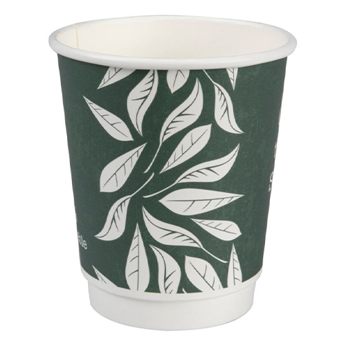 Pahare biodegradabile din carton pentru cafea Abena Gastro Green Leaves 9.1cm, Ø8cm, 24 cl 8 Oz - Abena