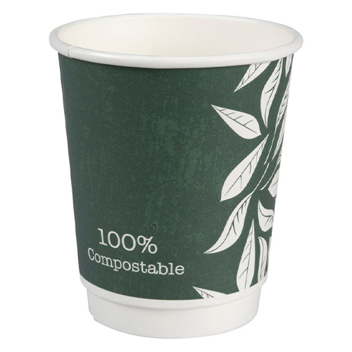 Pahare biodegradabile din carton pentru cafea Abena Gastro Green Leaves 9.1cm, Ø8cm, 24 cl 8 Oz - Abena 