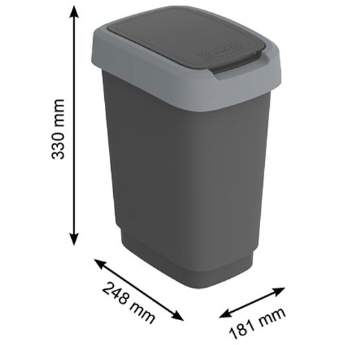 Cos gunoi cu capac batant Twist 10L, antracit - Rothopro gri