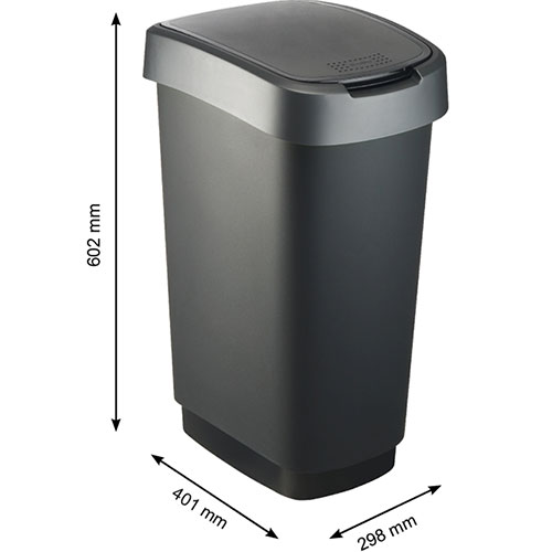 Cos gunoi cu capac batant Twist 50L, antracit - Rothopro gri