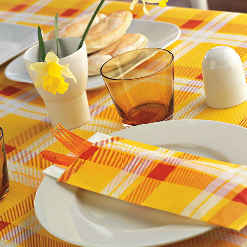 Suport tacamuri cu servetel, 38 x 38 cm, Scozzese - Fato galben