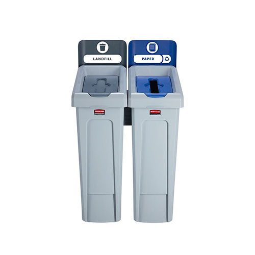 Statie reciclare Slim Jim - 2 containere cu capace (negru/albastru) - Rubbermaid