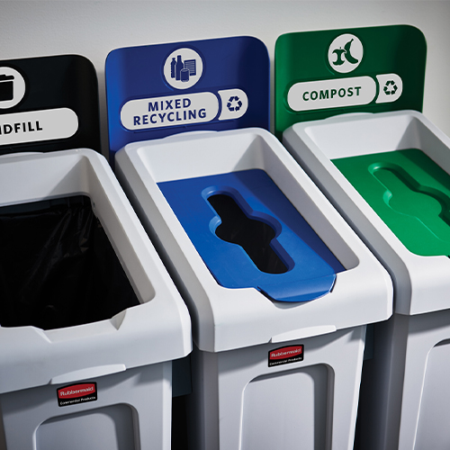 Statie reciclare Slim Jim - 2 containere cu capace (negru/albastru) - Rubbermaid 