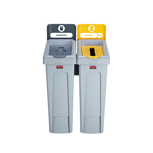 Statie reciclare Slim Jim - 2 containere cu capace (gri/galben) - Rubbermaid