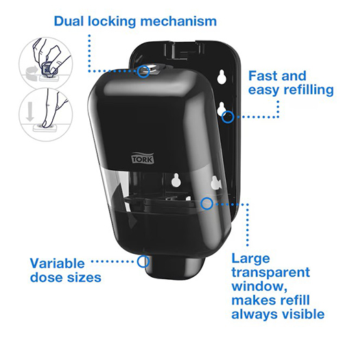 Tork Mini Dispenser sapun/dezinfectant, negru negru