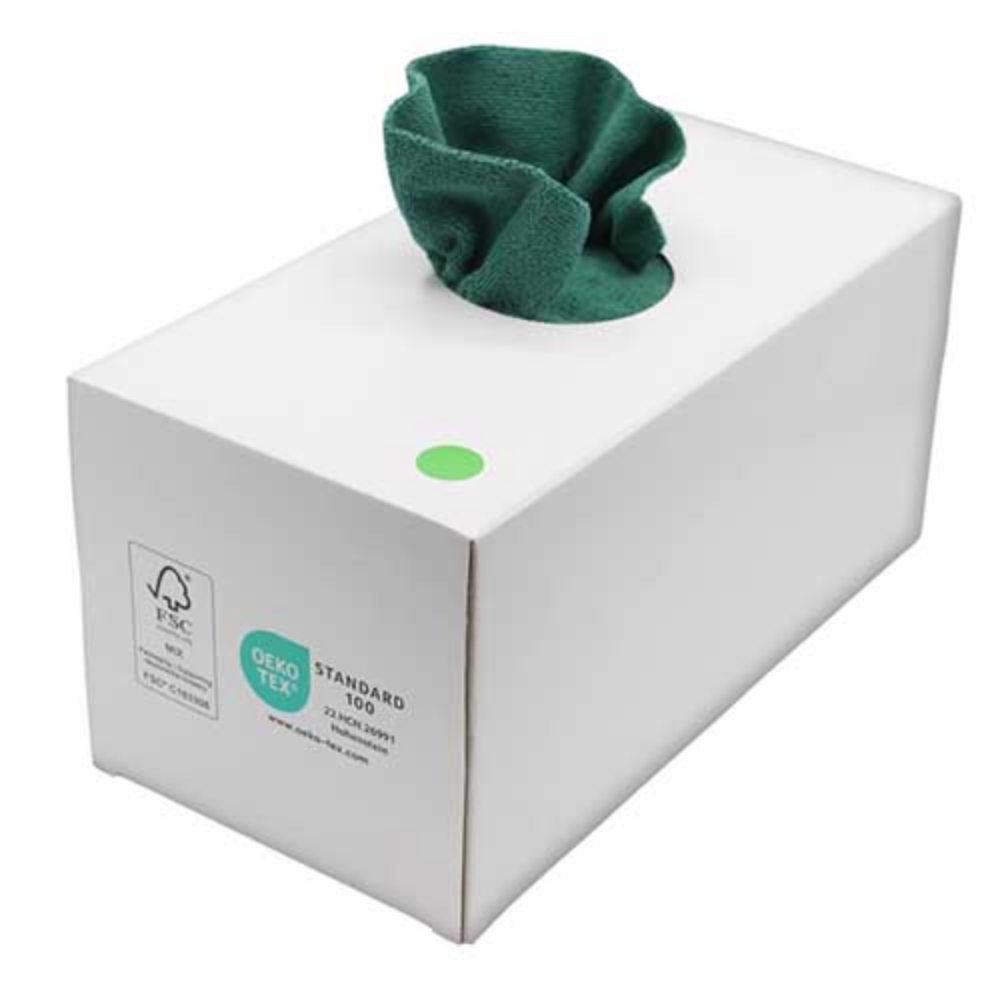 Dispenser din carton cu lavete din microfibra, 50 buc/set - DeWitte verde 